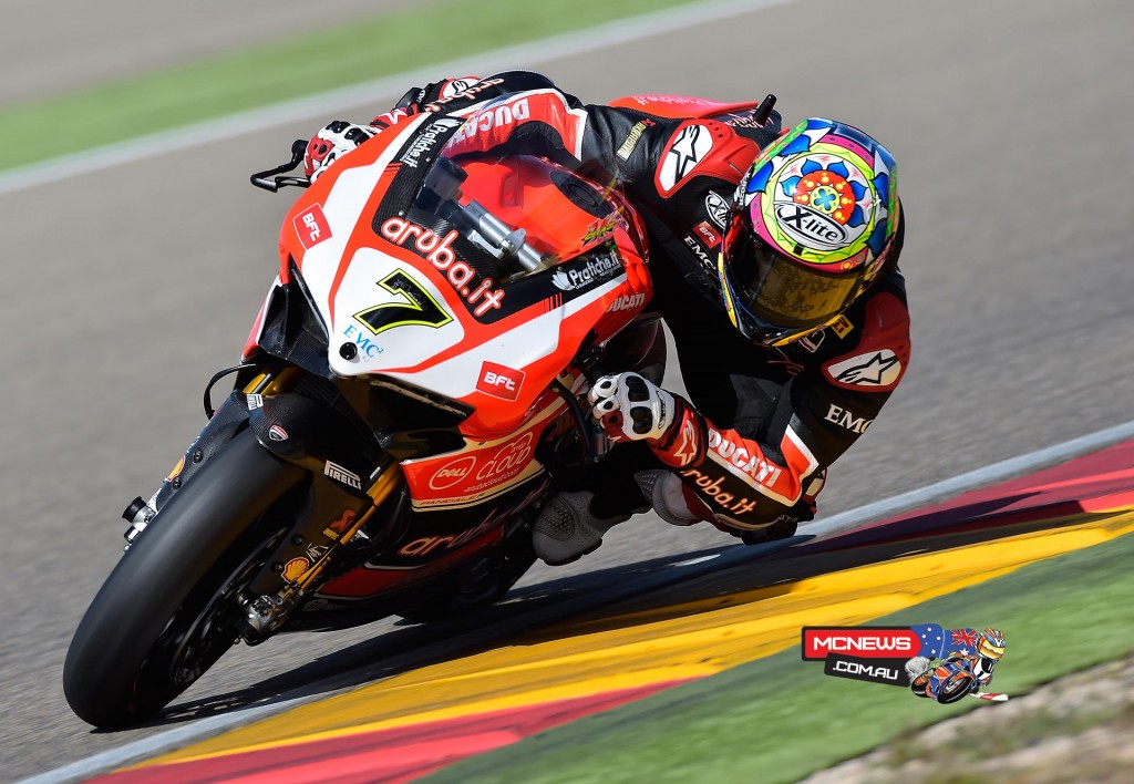 Chaz Davies (Aruba.it Racing - Ducati Superbike Team #7) – 3rd (1’51.582) - “This morning went well and I felt that I could lap fast but then this afternoon the grip dropped off and I didn’t really get the feedback that I want from the bike here at Aragón. I know I can go faster, it’s just a case of finding the right setting, we’re not there yet although it’s doesn’t look bad on paper. We still have work to do, but overall it’s been a positive day. We’ll take a good look at the data this evening and then tomorrow try to develop some of the ideas we’ve got. I’m confident that we can do more...”