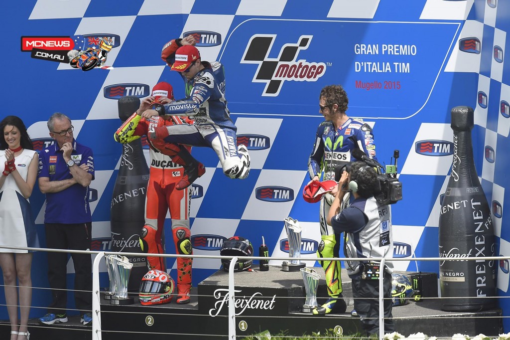 Jorge Lorenzo jumps for joy after cruising to third straight victory - Mugello MotoGP 2015
