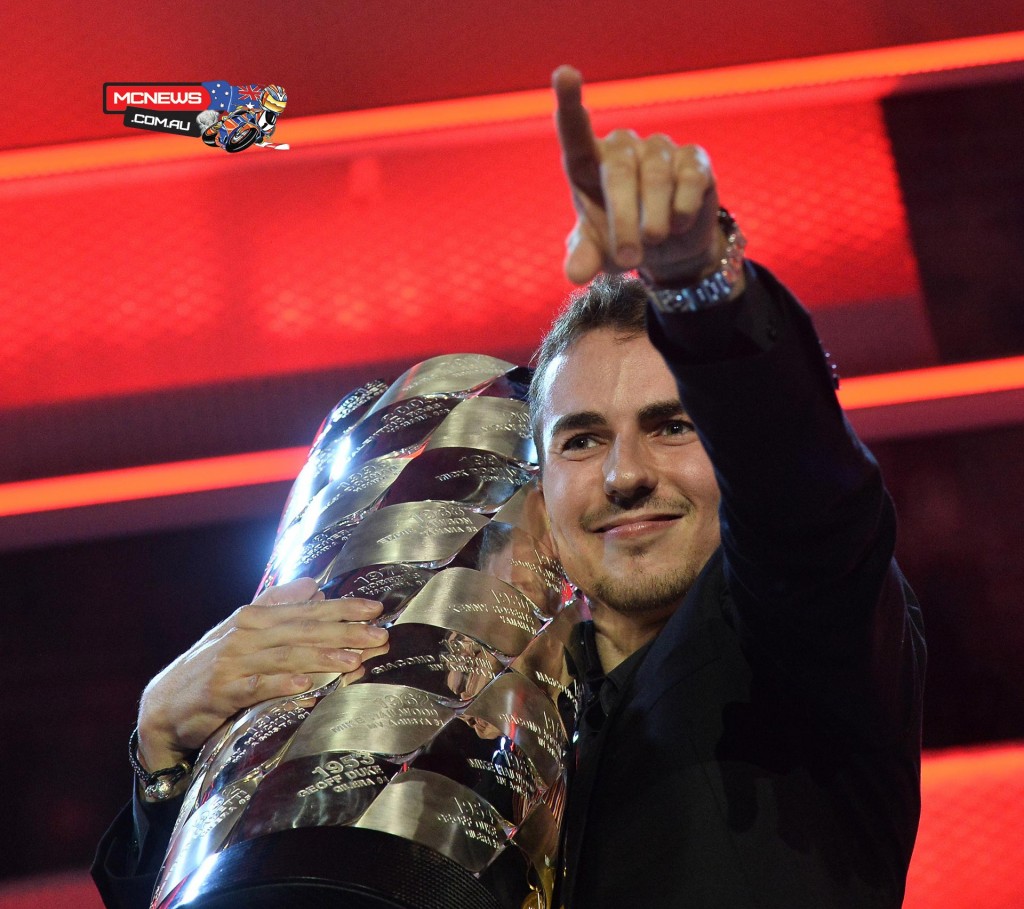 FIM Awards Ceremony 2015, Jorge Lorenzo was presented with the MotoGP World Champion trophy after an incredibly dramatic end to the season.