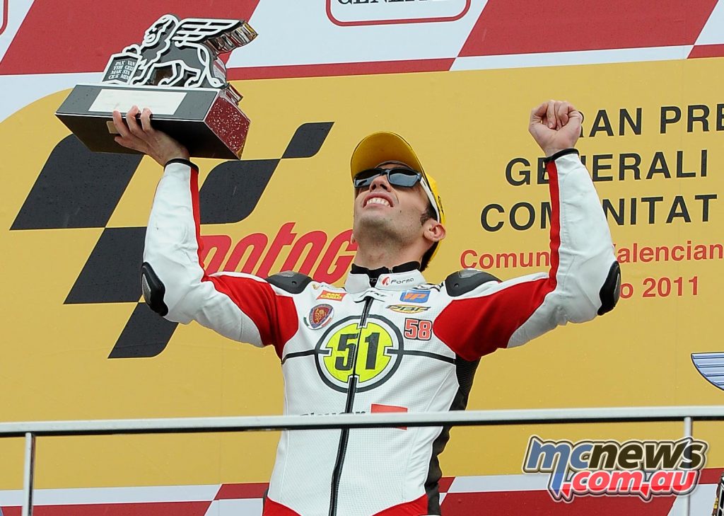 2011 - THE TRIUMPH OF PIRRO IN THE NAME OF SIMONCELLI In the race after the terrible Malaysian GP, at Valencia, Michele Pirro gets a thrilling victory in Moto2. A very touching moment for the entire team, racing in the memory of SIC.