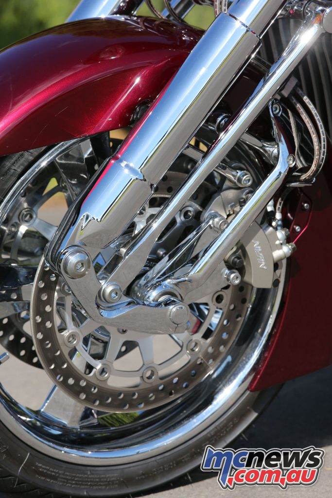 The front fork is an unusual drag link type.