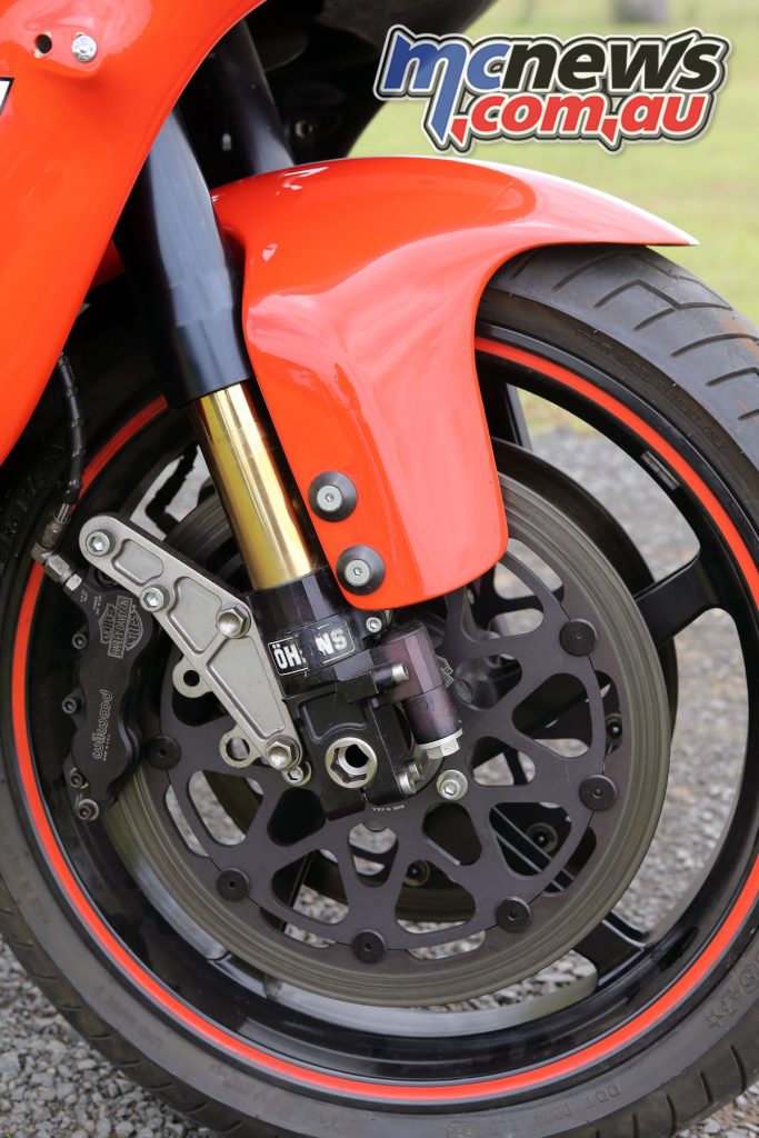 The suspension on the VR1000 is Ohlins with Willwood brakes