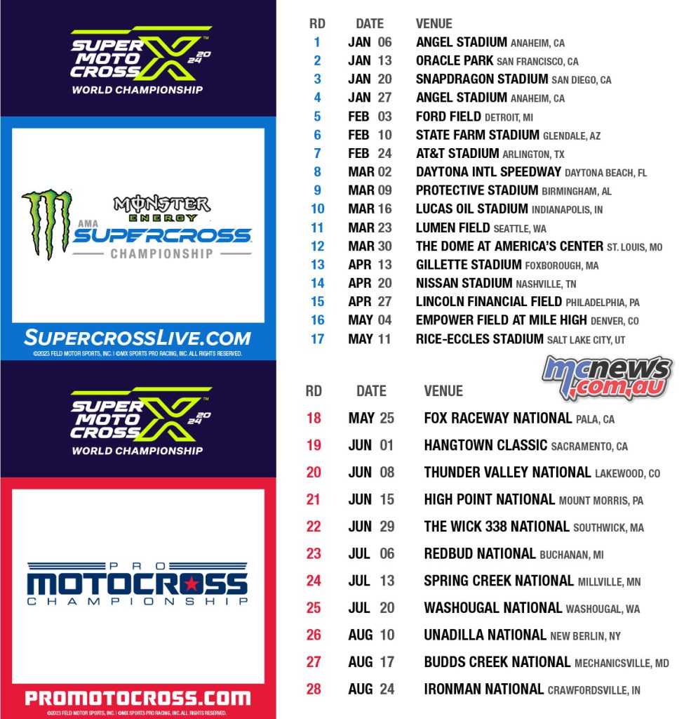2024 AMA Supercross and Pro Motocross Calendar