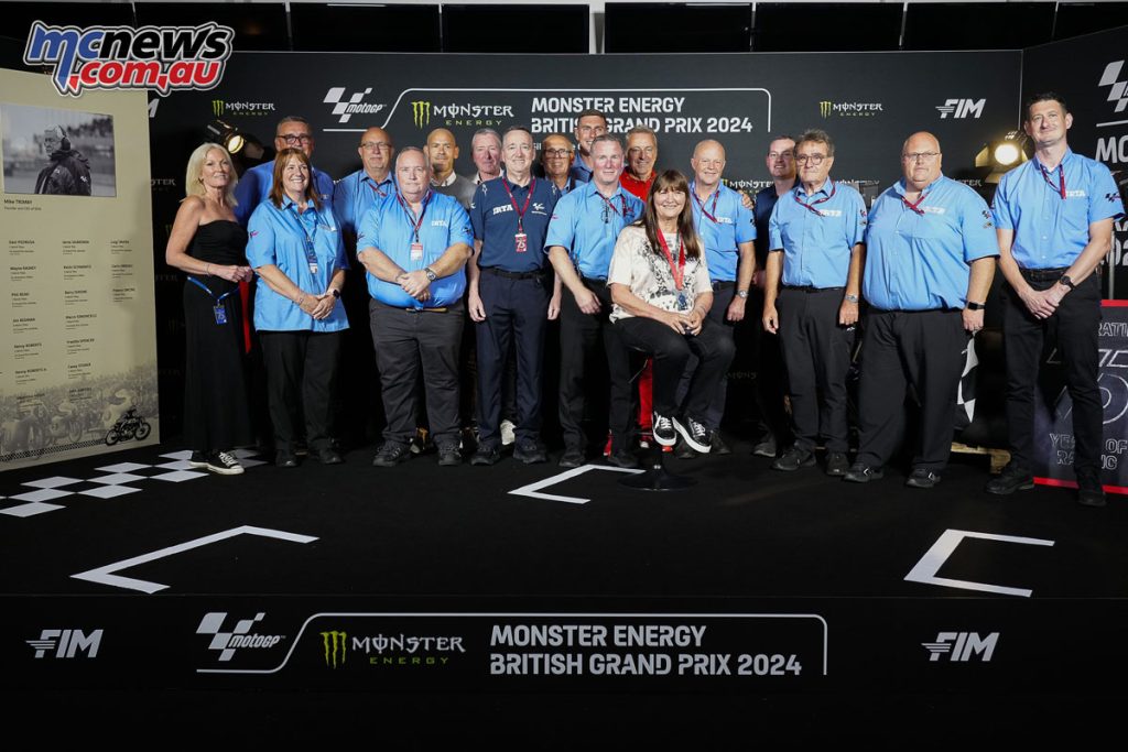 The IRTA team at Mike Trimby's induction as a MotoGP Legend at the Monster Energy British Grand Prix in the presence of Irene Trimby - Image courtesy of Dorna Sports