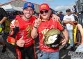 Josh Herrin wrapped up his second AMA Superbike title on Saturday at New Jersey Motorsports Park and then posed for photos with Ducati legend Eraldo Ferracci. Photo by Brian J. Nelson