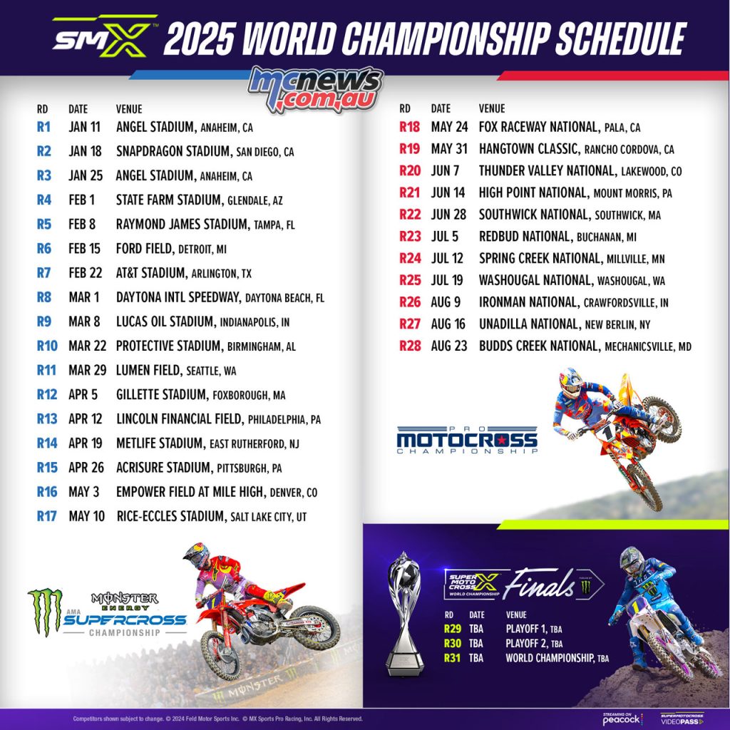 2025 Monster Energy Supercross and Pro Motocross Championships calendars