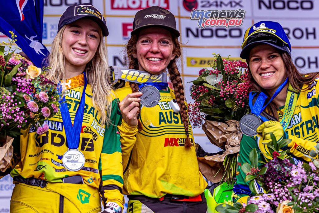 A brilliant second place for Australia in the Women's World Trophy: (L to R) Danielle McDonald, Tayla Jones and Jess Gardiner - Image by fredccy