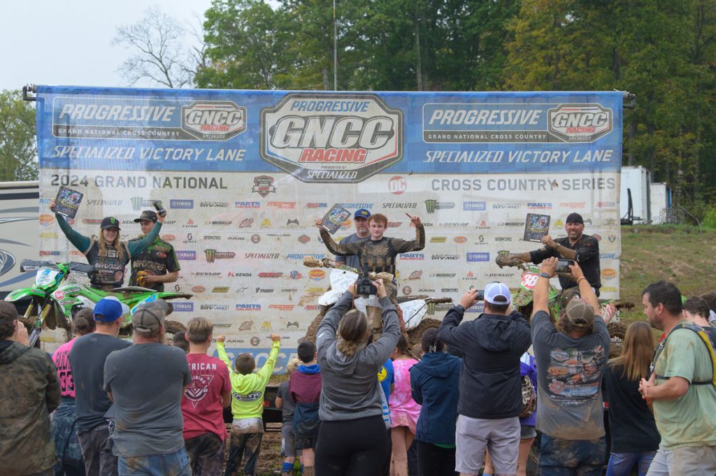 Cade Staats (center), Rachael Archer (left) and Gary Fridley (right) rounded out the top three finishers in the morning race - Image by Ken Hill