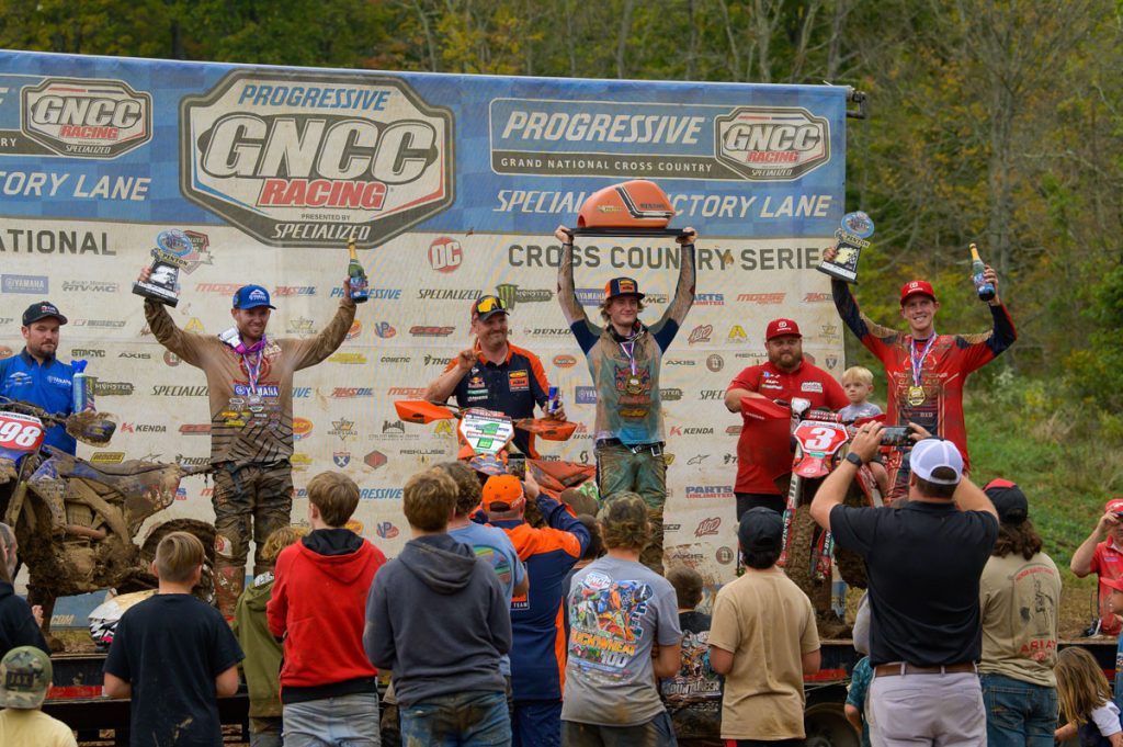 The Wiseco John Penton Top Three Overall Finishers: Grant Davis (center), Jordan Ashburn (right) and Liam Draper (left) - Image by Ken Hill