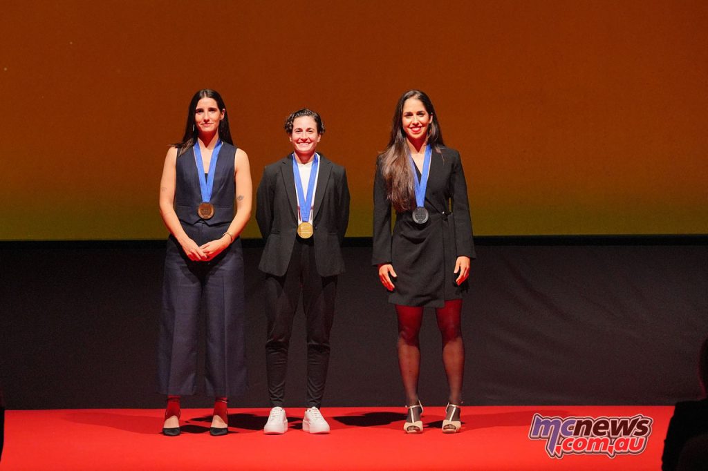 L-R: Sara Sanchez (511 Terra&Vita Racing Team), Ana Carrasco (Evan Bros Racing Yamaha Team), Maria Herrera (Klint Forward Factory Team)