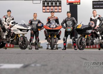 Kyle Wyman, James Rispoli, Randy Mamola, Marco Melandri, Simon Crafer and John Hopkins ride Baggers in Barcelona