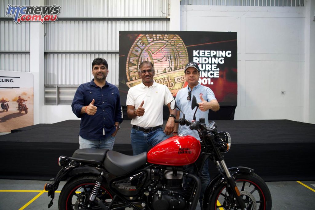 Anuj Dua (APAC Business Head), B Govindarajan (Royal Enfield CEO), Yadvinder Singh Guleria (CCO)