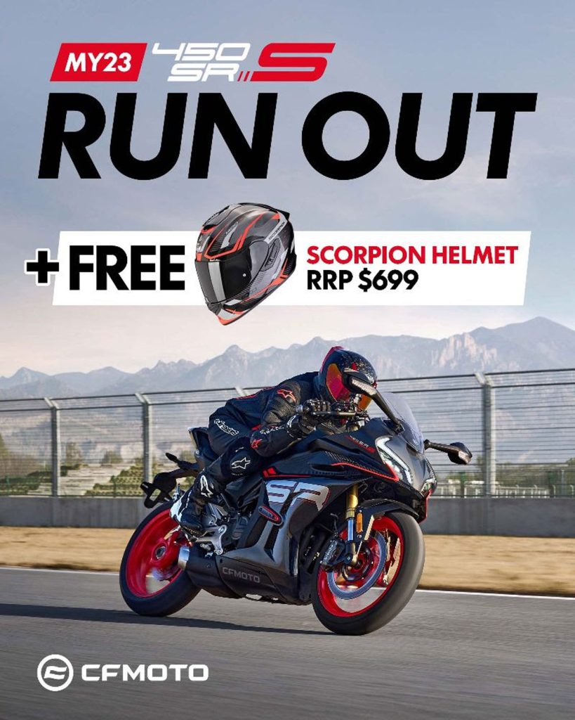 Bonus Scorpion Exo-1400 Evo II Air Helmet with every run out CFMOTO 450SR S (MY23)